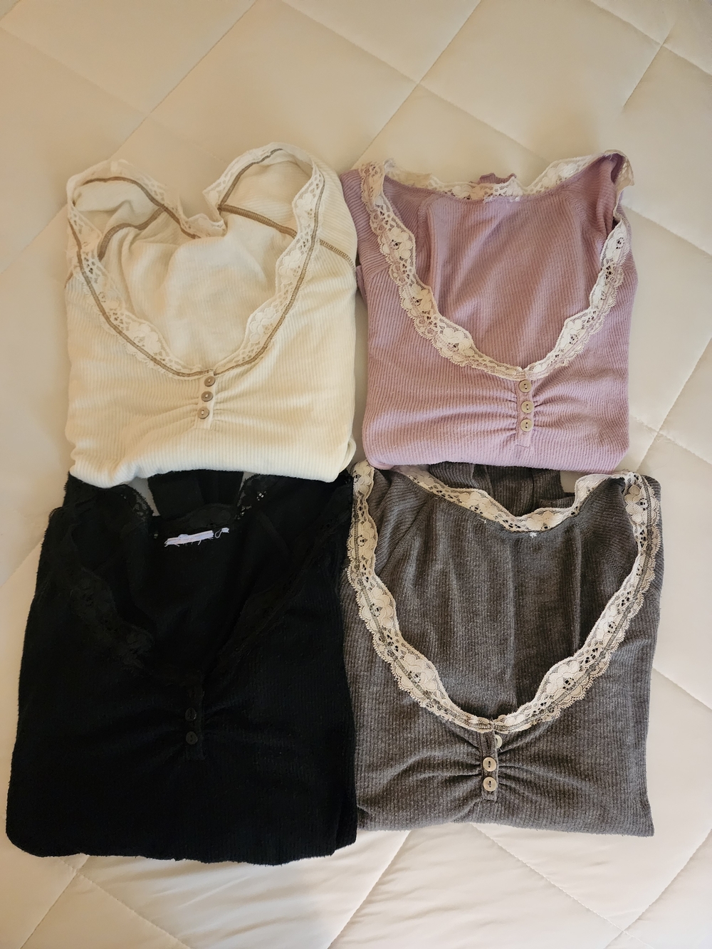 Urban Outfitters Long Sleeve Lace-Trim Ribbed Henleys Bundle 0f 4 (Small)